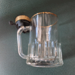 Vintage Glass Beer Stein with Gold Bell Ringer – Novelty Collectible Mug