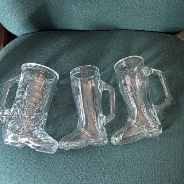 Set of 3 Vintage Glass Boot Mugs – Western Cowboy Collectible Drinkware