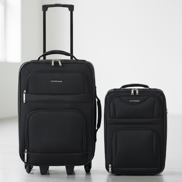 Jetstream Soft Shell Black Suitcase Set – Large & Small