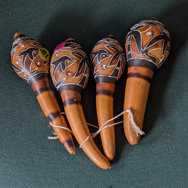 Vintage Hand-Carved Wooden Maracas – Set of 2